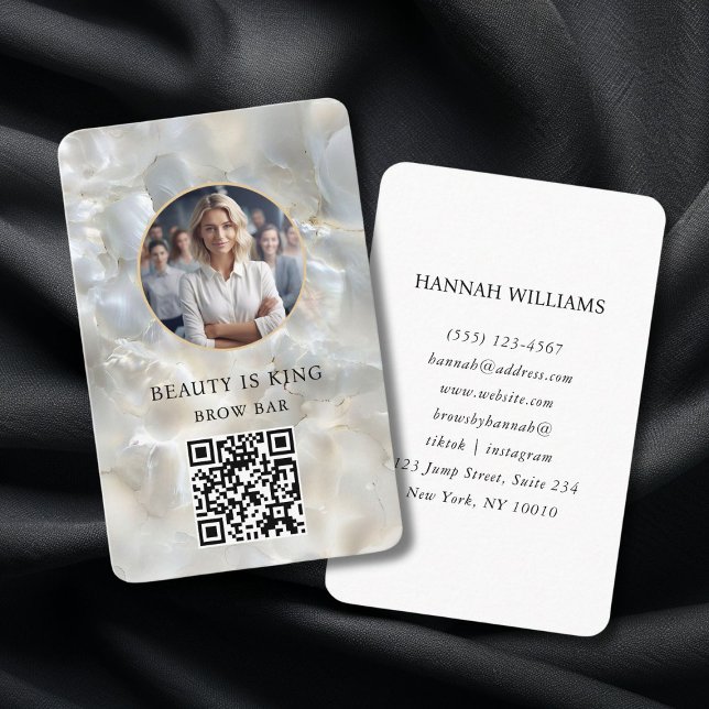 Foto, Marmor, Weißsilber, Salon, QR-Code Visitenkarte (Photo, Marble, White-Silver, Salon, QR-Code Business Card)