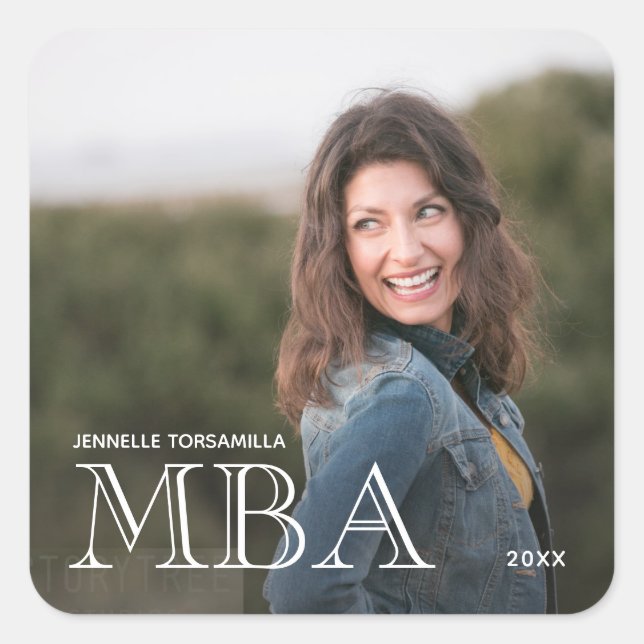 Foto MBA Grad Abschluss Quadratischer Aufkleber (Vorderseite)