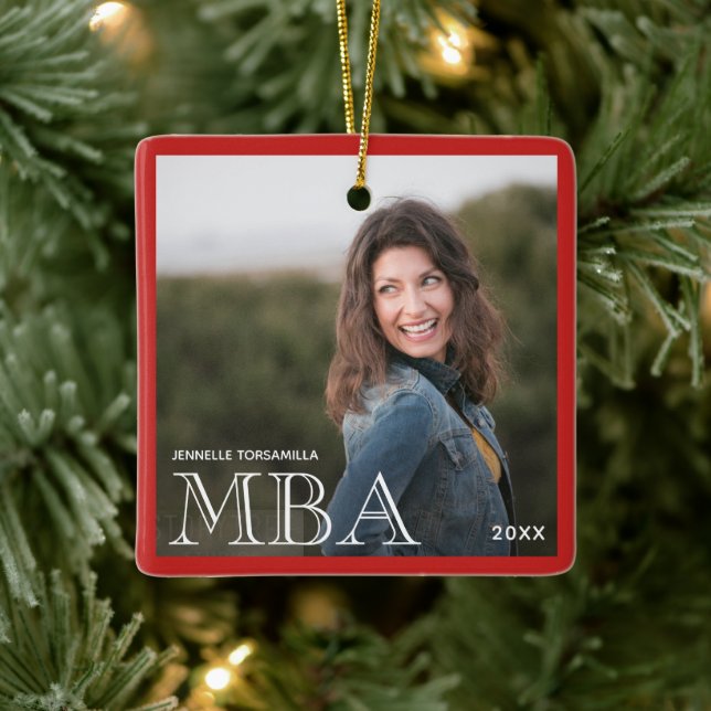 Foto MBA Grad Name Roter Abschluss Keramikornament (Baum)