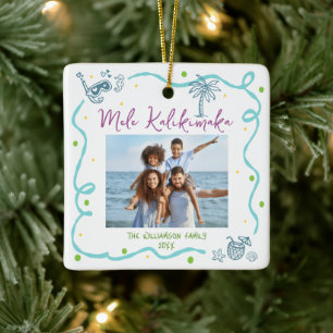 Foto Mele Kalikimaka Blau Lila Doodle Weihnachten Keramikornament