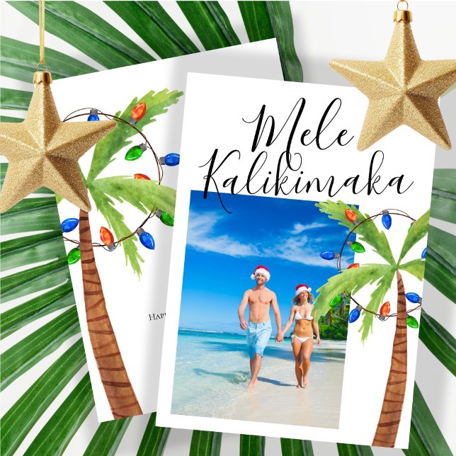 Foto Mele Kalikimaka Personalisierte Weihnachten (Photo Mele Kalikimaka Personalized Christmas Holiday Card by Ricaso. Palm Tree Hawaii holiday cards)