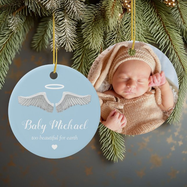 Foto Memorial Blue Angel Wings Weihnachten Keramik Ornament (Von Creator hochgeladen)