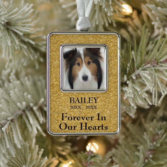 Foto Memorial Gold Glitzer Dog Rahmen-Ornament Silber (Baum)