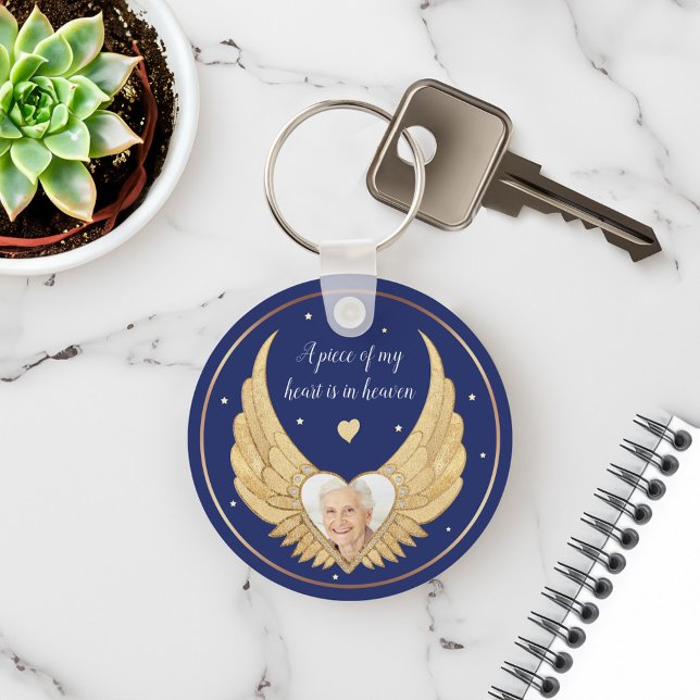 Foto Memorial Golden Angel Wings & Custom Message Schlüsselanhänger (Photo Memorial Golden Angel Wings & Custom Message Keychain)