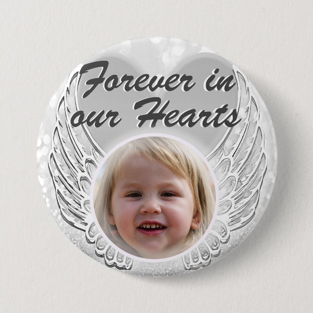 Foto Memorial Heart Angel Wings Button (Vorderseite)