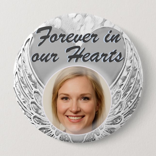 Foto Memorial Heart Angel Wings Button (Vorderseite)