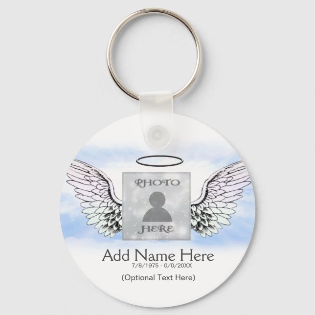 Foto Memorial mit Angel Wings and Clouds Schlüsselanhänger (Vorderseite)
