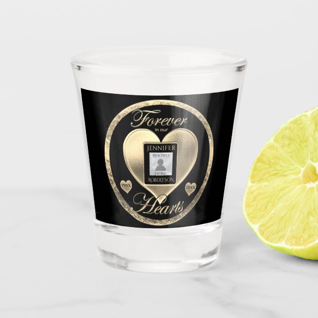 Foto Memorial mit Herz Schnapsglas (Vorderseite)