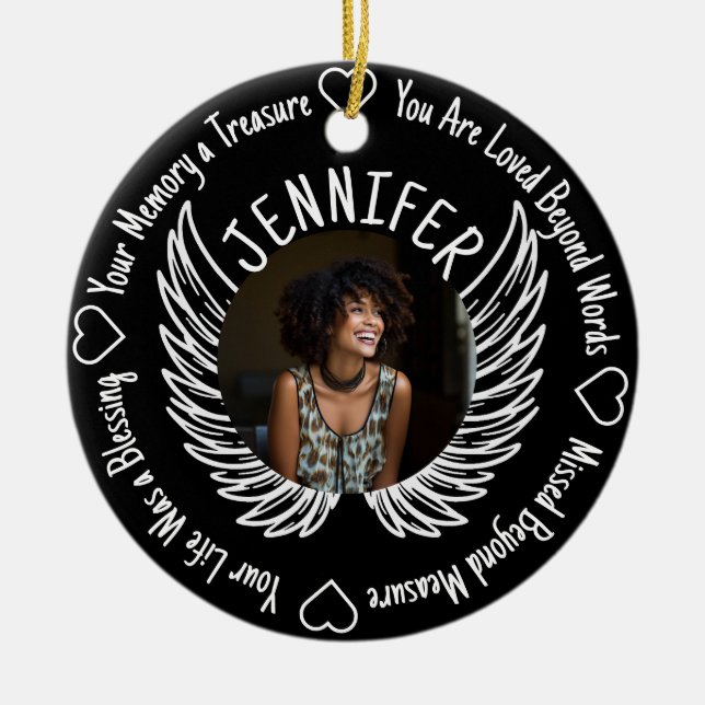 Foto-Memorial mit Name und Gedicht Keramik Ornament (Vorne)