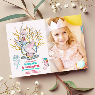 Foto Mermaid Gold Glitzer Geburtstagspartei Einladung