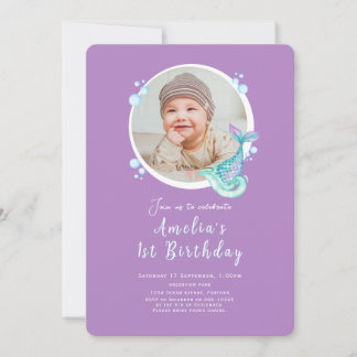 Foto Mermaid Lila Geburtstag Einladung