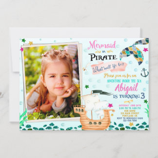 Foto Mermaid und Pirate Einladung zum Geburtstag