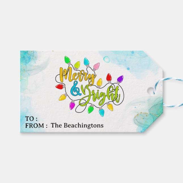 *~* FOTO Merry AP44 farbenfrohe Weihnachten Geschenkanhänger (Vorderseite (Horizontal))