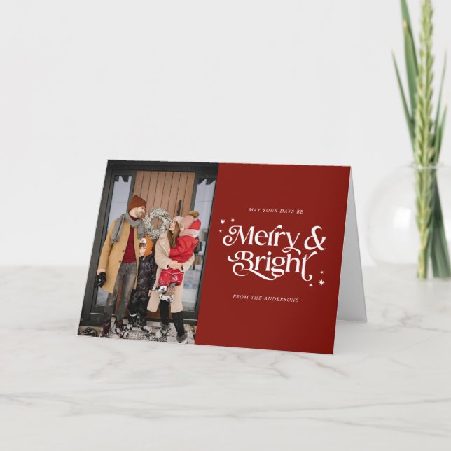 Foto Merry & Bright Minimal Weihnachten Karte (Vorderseite)