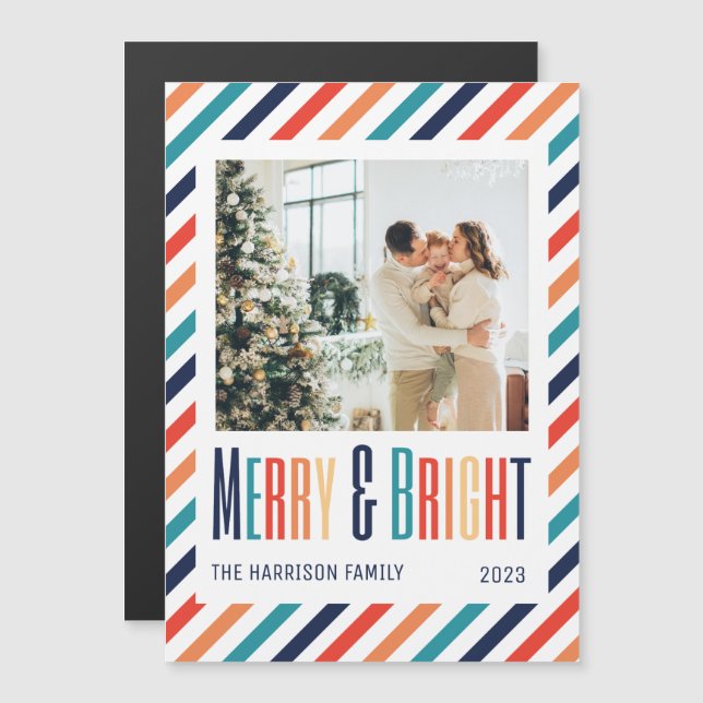 Foto Merry & Bright Retro Farbige Streifen Magnetkarte (Vorne/Hinten)