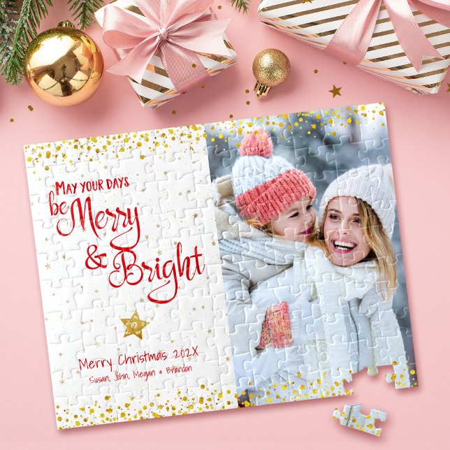 Foto Merry Bright Script Gold Glitzer Red Holiday (Von Creator hochgeladen)