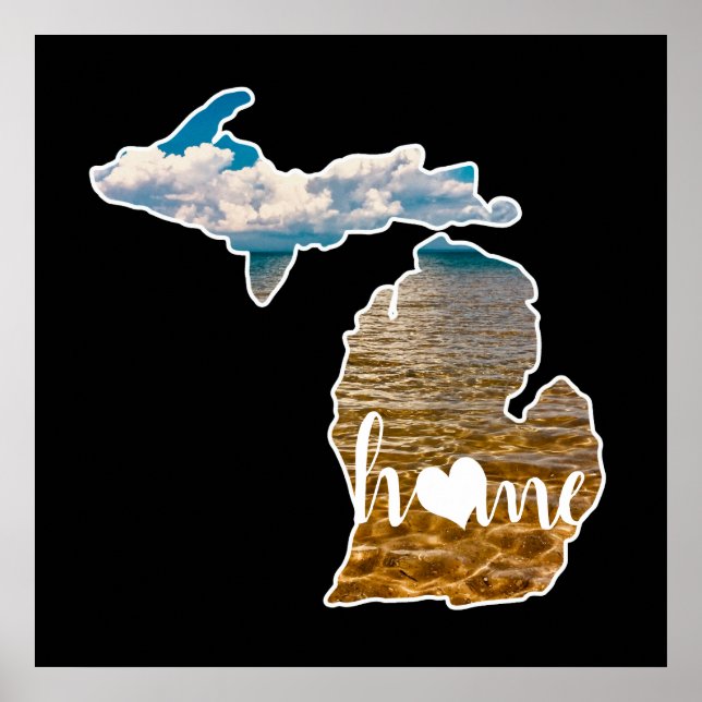 Foto Michigan Silhouette mit Zuhause auf Schwarz Poster (Vorne)