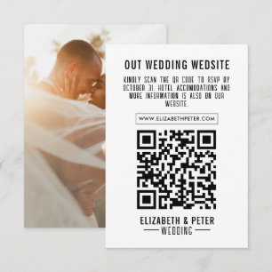 Foto Minimal Retro Black Wedding Qr Code RSVP Karte