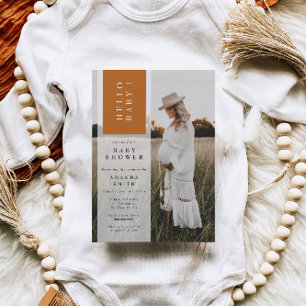Foto Minimalistisch Boho Neutral Hello Baby Dusche Einladung