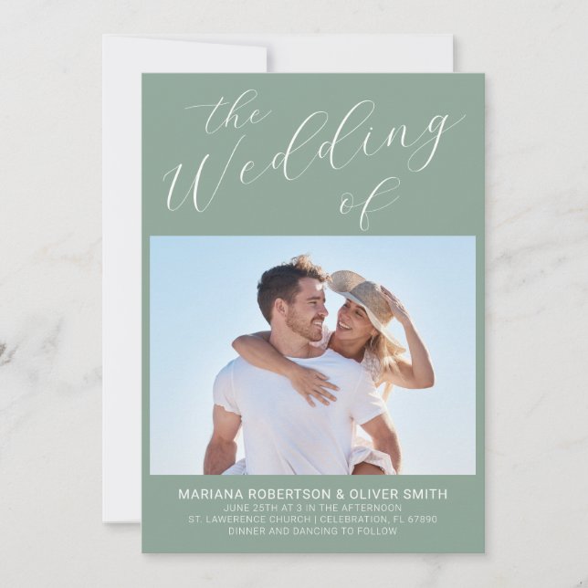 Foto Minimalistisch Sage Script Hochzeit Einladung (Vorderseite)