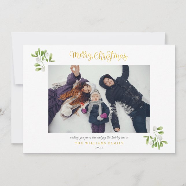 Foto Mistletoe Gold Script Frohe Weihnachten (Vorderseite)