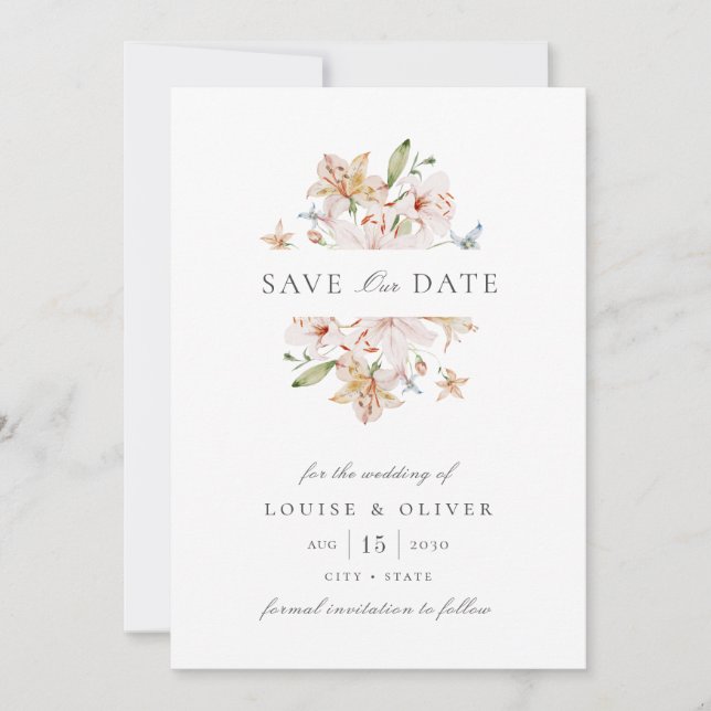 Foto mit Aquarellblumen-Hochzeit speichert das Dat Save The Date (Vorderseite)