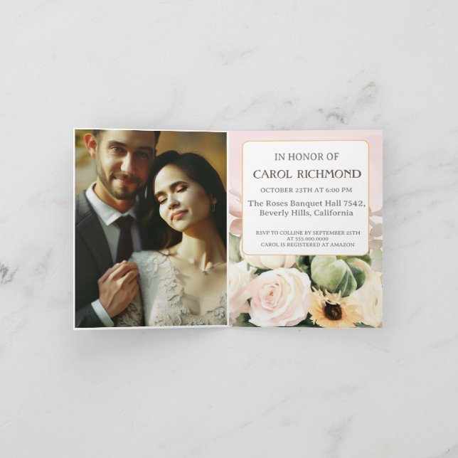 Foto mit blühendem Brautparty Einladung (Innenseite)