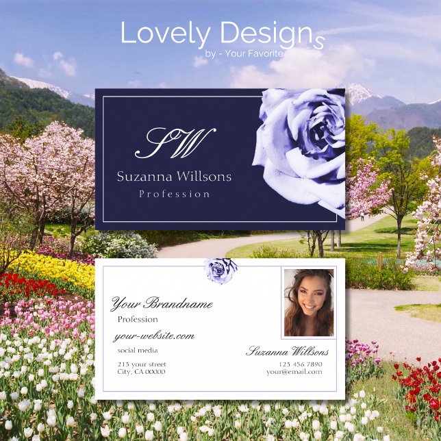 Foto mit Blumenblauer und weißer Niedlicher Rose Visitenkarte (Von Creator hochgeladen)