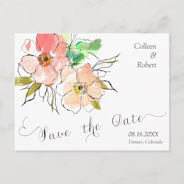 Foto mit Blumenimpressionen Save the Date Hochzeit Ankündigungspostkarte (Vorderseite)