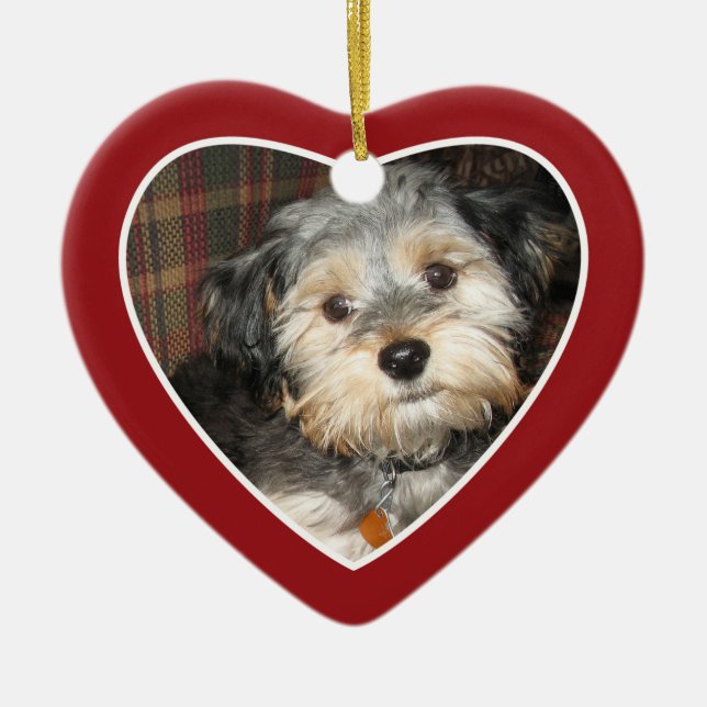 Foto mit Dog Bone - Herz beidseitig Keramik Ornament (Vorne)