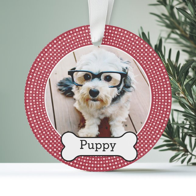 Foto mit Dog-Knochen - beidseitig Ornament (Personalized Photo Ornament - Pet Theme)