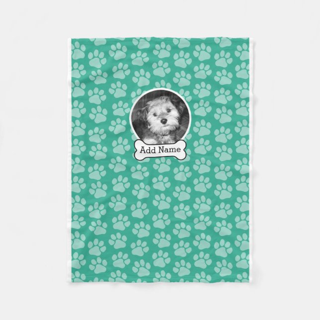 Foto mit Dog-Knochen und Paw-Druck grün Fleecedecke (Vorderseite)