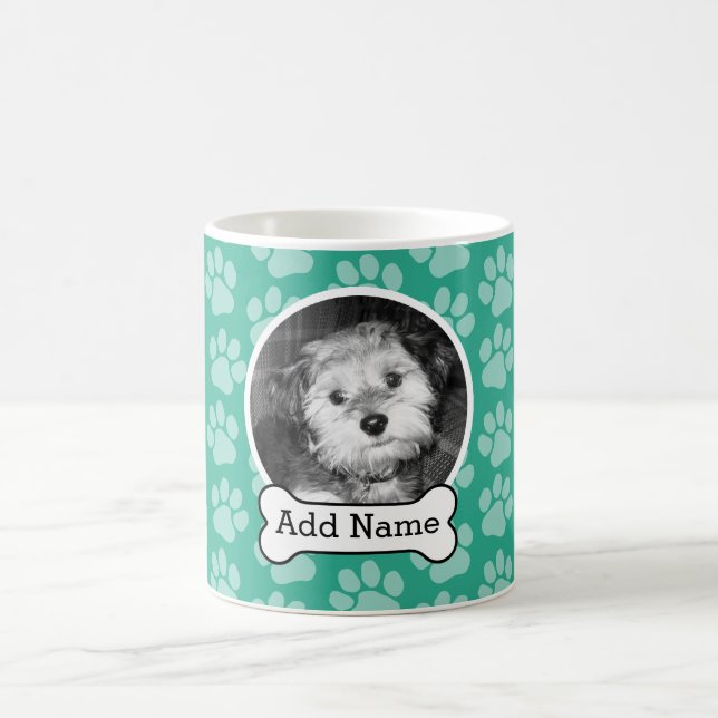 Foto mit Dog-Knochen und Paw-Druck grün Kaffeetasse (Mittel)