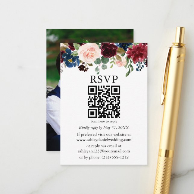 Foto mit gemischtem Wasser Hochzeit QR-UAWG Begleitkarte (Vorderseite/Rückseite Beispiel)