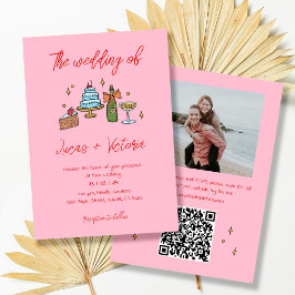 Foto mit handgezogenem Pink-Whimsical-QR-Code Einladung