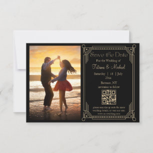 Foto mit schwarzem Gold qr Save the Date Ankündigung
