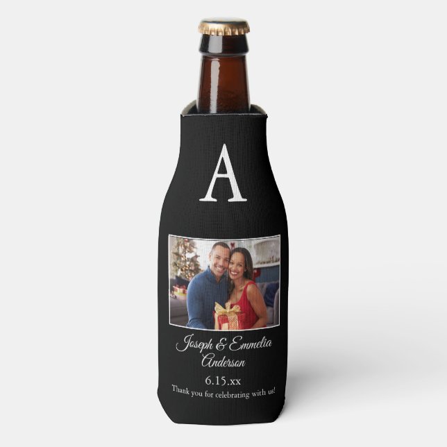 Foto mit schwarzer Gastgeschenk Hochzeit Cooler Flaschenkühler (Flaschenvorderseite)