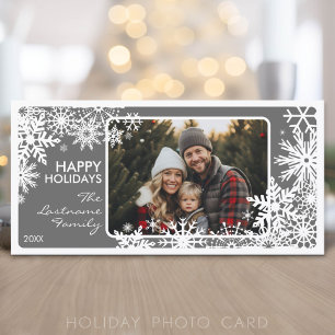 Foto mit Snowflake Border - Grau weiß Feiertagskarte