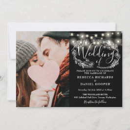 Foto mit String Lights in einer Hochzeit Einladung