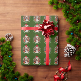 Foto mit Weihnachtsmannmütze Schneeflocken Weihnac Geschenkpapier
