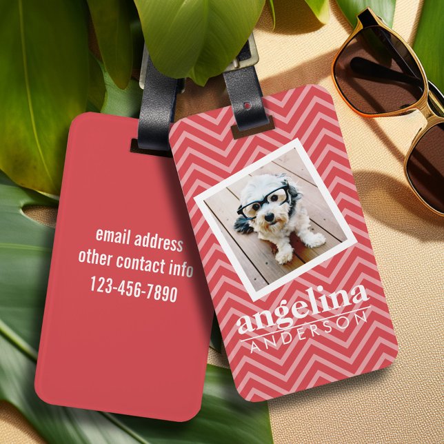 Foto mit Zickzack Muster Individuelle Name Gepäckanhänger (Personalized luggage tag - photo with vibrant colors and custom text)