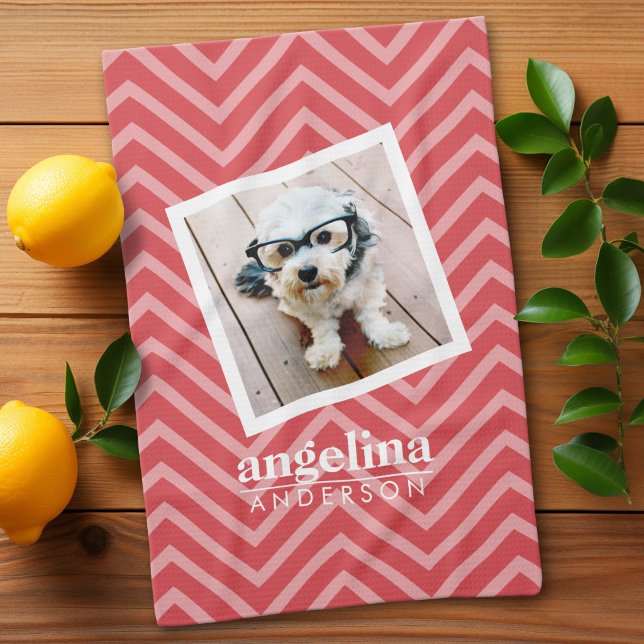 Foto mit Zickzack Muster Individuelle Name Geschirrtuch (Custom Kitchen Towel)