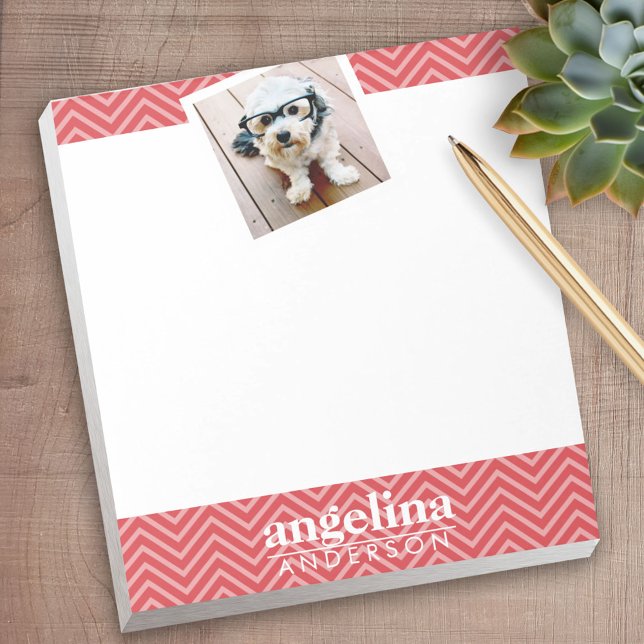 Foto mit Zickzack Muster Individuelle Name Notizblock (Personalized Notepad - a fun gift or useful promotional product)