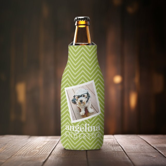 Foto mit Zickzack Muster und Individuelle Name Flaschenkühler (Personalized Bottle Cooler - Add Name or Custom Text )