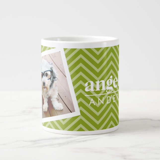 Foto mit Zickzack Muster und Individuelle Name Jumbo-Tasse (Vorderseite)