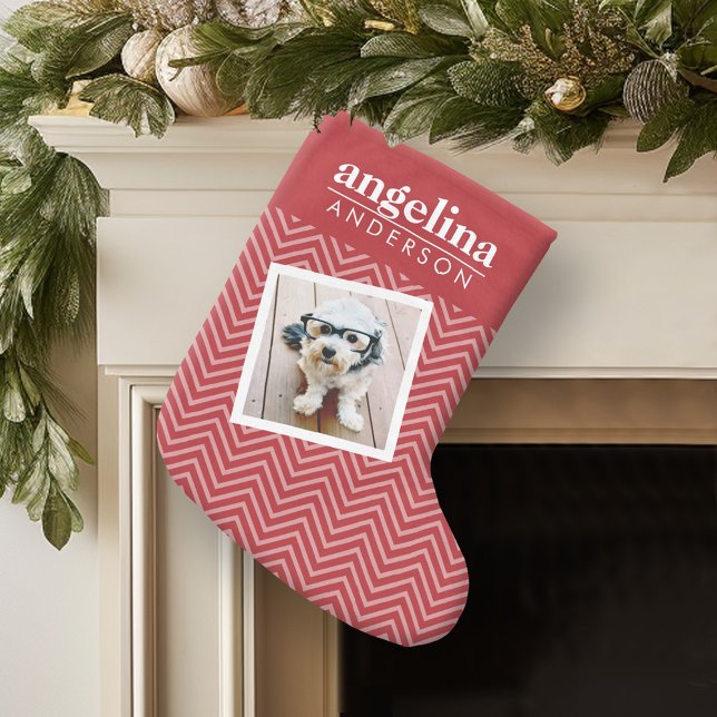Foto mit Zickzack Muster und Individuelle Name Kleiner Weihnachtsstrumpf (Personalized Christmas Stocking)