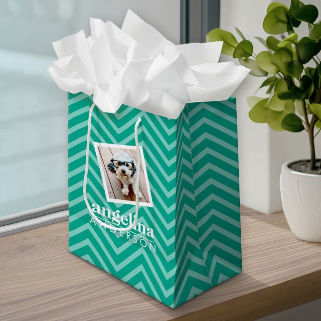 Foto mit Zickzack Muster und Individuelle Name Mittlere Geschenktüte (Custom Gift Bag)
