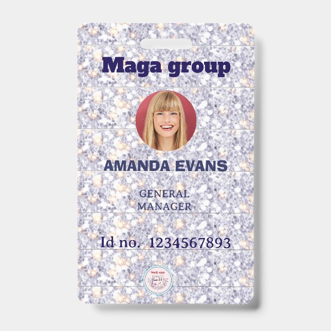 Foto Mitarbeiter Logo oder QR CODE Glitter Ausweis (Vorderseite)