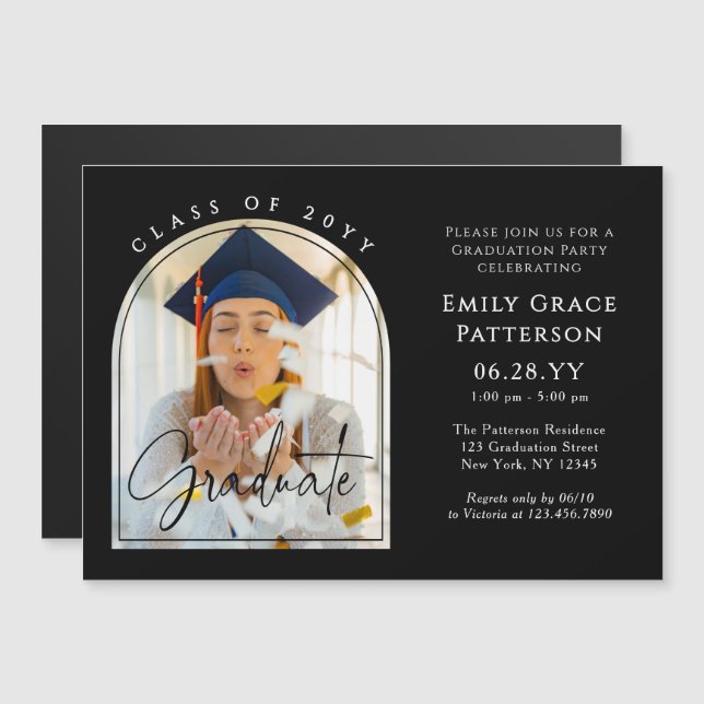 Foto Modern Arch Graduate Script Graduate Party Magnetkarte (Vorne/Hinten)