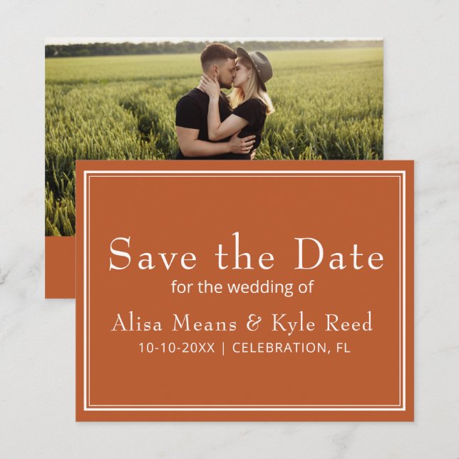 Foto Modern Minimalistisch Terracotta Save the Dat (Vorne/Hinten)